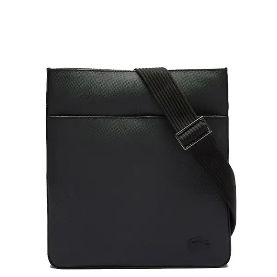 Homme Lacoste | Lacoste - Sacoche Plate Men'S Classic Petit Pique Uni Noir