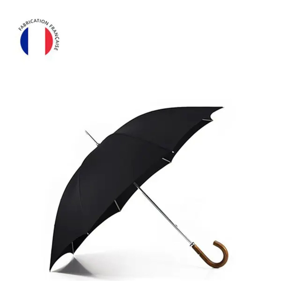 Femme Pierre Vaux | Grand Parapluie Long Le Golf Courbe Bois Noir